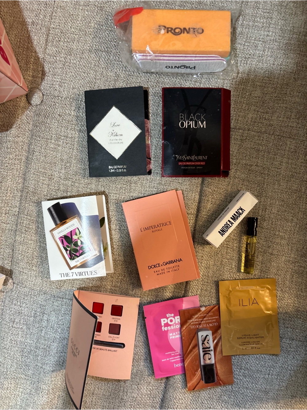 Luxury Beauty Sample Lot Kilian YSL Gucci ILIA + Pronto Nail Kit